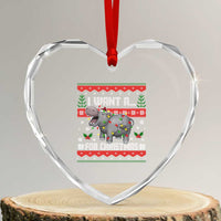 Funny Xmas Heart Crystal Glass Ornament I Want A Hippopotamus For Xmas Moo Deng Ugly Gift - Wonder Print Shop