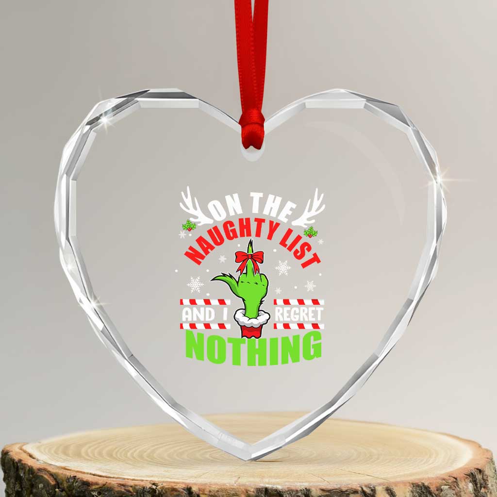 Funny Xmas Heart Crystal Glass Ornament On The List Of Naughty And I Regret Nothing - Wonder Print Shop