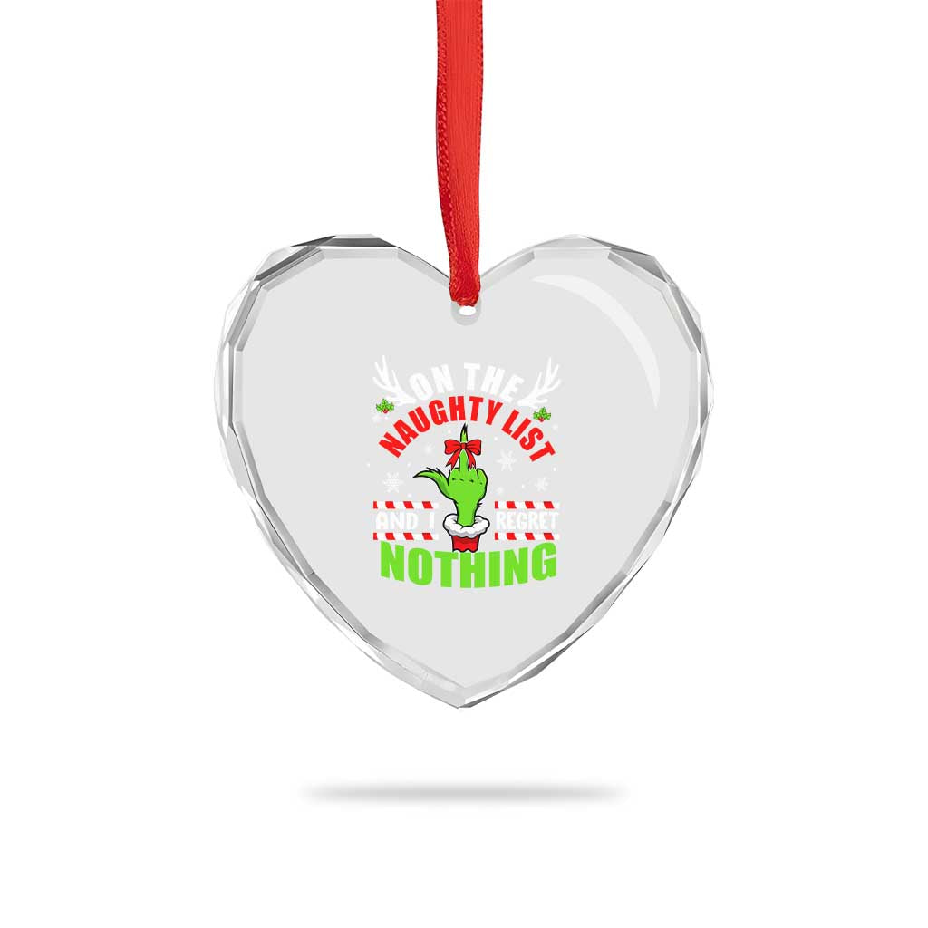 Funny Xmas Heart Crystal Glass Ornament On The List Of Naughty And I Regret Nothing - Wonder Print Shop