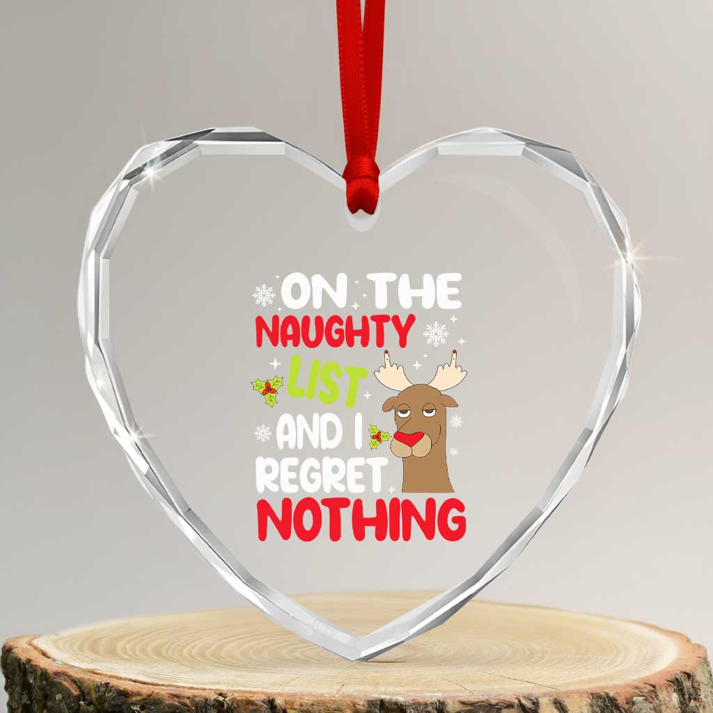Funny Xmas Heart Crystal Glass Ornament On The List Of Naughty And I Regret Nothing Reindeer - Wonder Print Shop