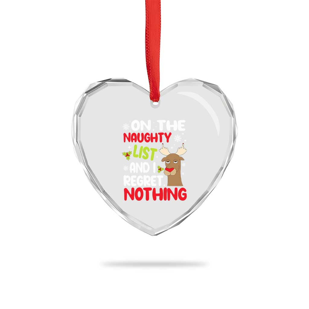 Funny Xmas Heart Crystal Glass Ornament On The List Of Naughty And I Regret Nothing Reindeer - Wonder Print Shop