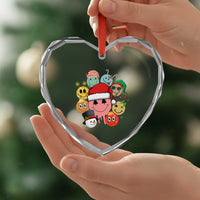Funny Xmas Heart Crystal Glass Ornament Retro Groovy Xmas Tree Eye Face Reindeer Snowman Efl - Wonder Print Shop