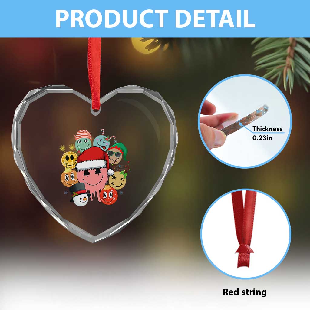 Funny Xmas Heart Crystal Glass Ornament Retro Groovy Xmas Tree Eye Face Reindeer Snowman Efl - Wonder Print Shop