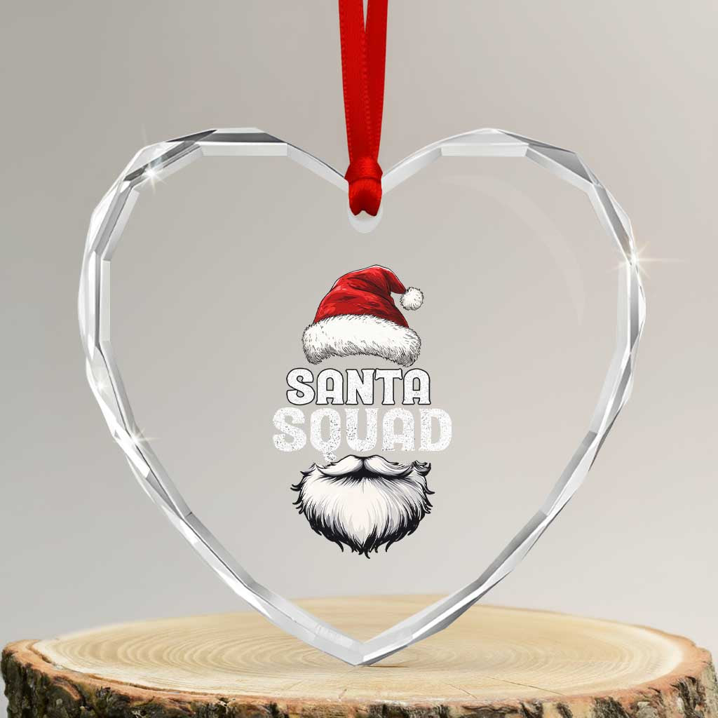 Funny Xmas Heart Crystal Glass Ornament Santa Squad Team Family Crew - Wonder Print Shop