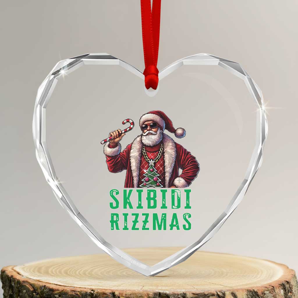 Funny Xmas Heart Crystal Glass Ornament Skibidi Rizzmas Cool Santa Gangsta - Wonder Print Shop