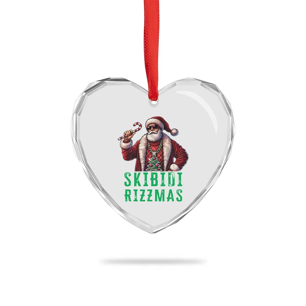 Funny Xmas Heart Crystal Glass Ornament Skibidi Rizzmas Cool Santa Gangsta - Wonder Print Shop