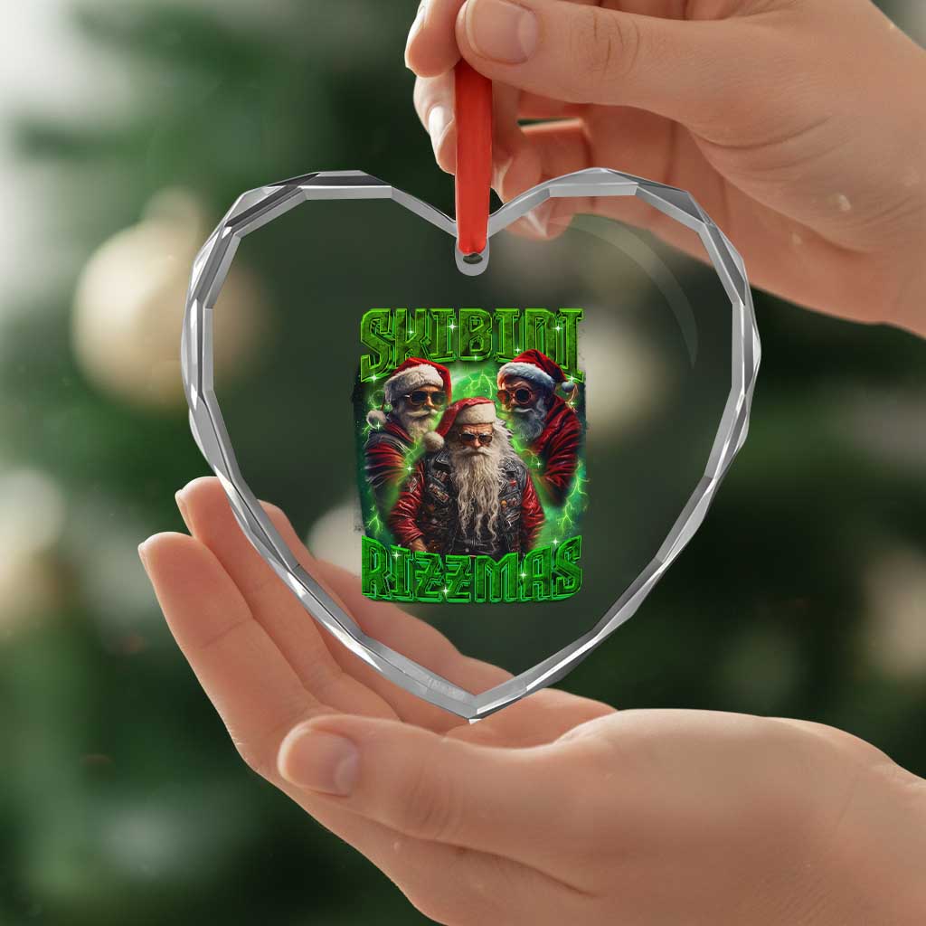 Funny Xmas Heart Crystal Glass Ornament Skibidi Rizzmas Cool Santa Rizz - Wonder Print Shop