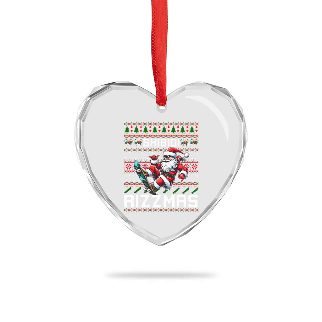 Funny Xmas Heart Crystal Glass Ornament Skibidi Rizzmas Cool Santa Skateboard Rizz - Wonder Print Shop