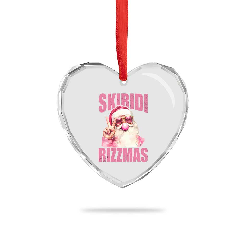Funny Xmas Heart Crystal Glass Ornament Skibidi Rizzmas Pink Santa Bubble Gum - Wonder Print Shop