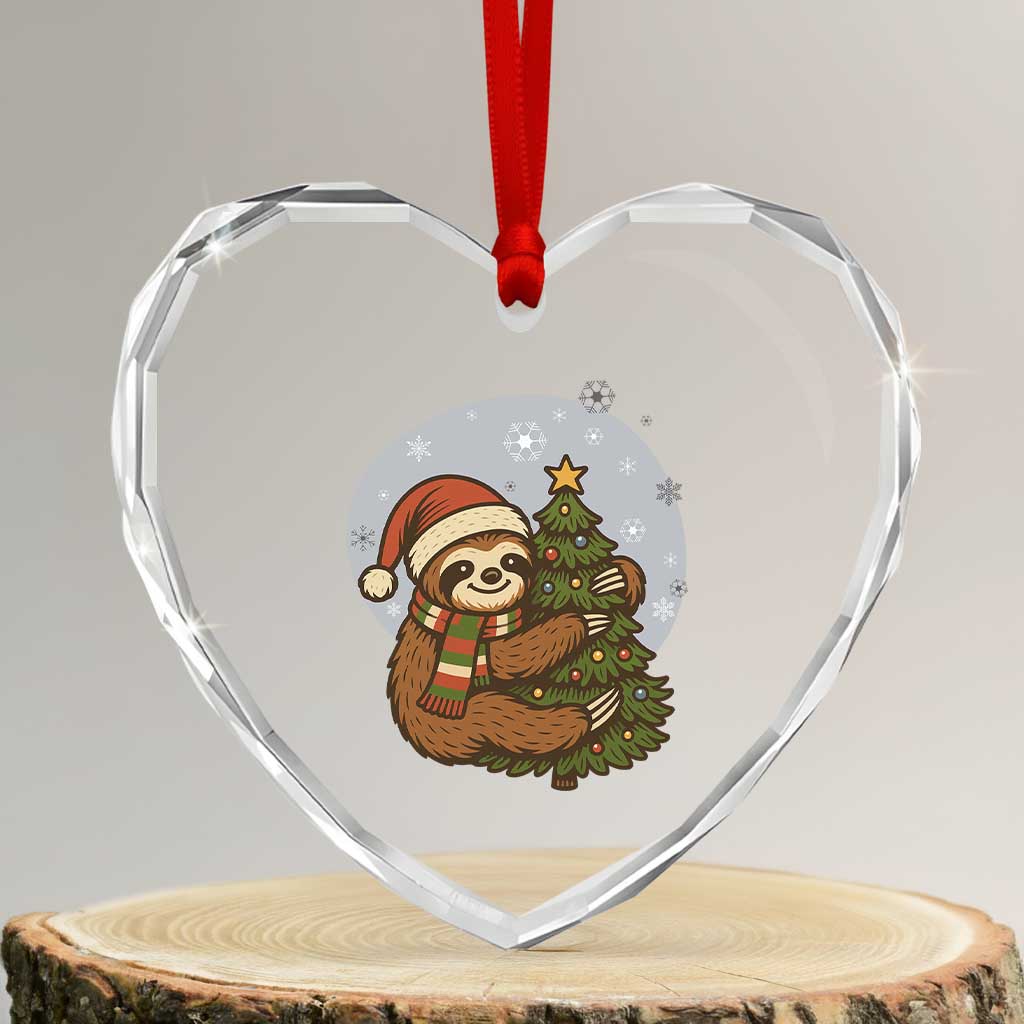 Funny Xmas Heart Crystal Glass Ornament Slothin Around The Christmas Tree - Wonder Print Shop
