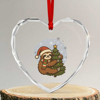 Funny Xmas Heart Crystal Glass Ornament Slothin Around The Christmas Tree - Wonder Print Shop