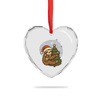 Funny Xmas Heart Crystal Glass Ornament Slothin Around The Christmas Tree - Wonder Print Shop