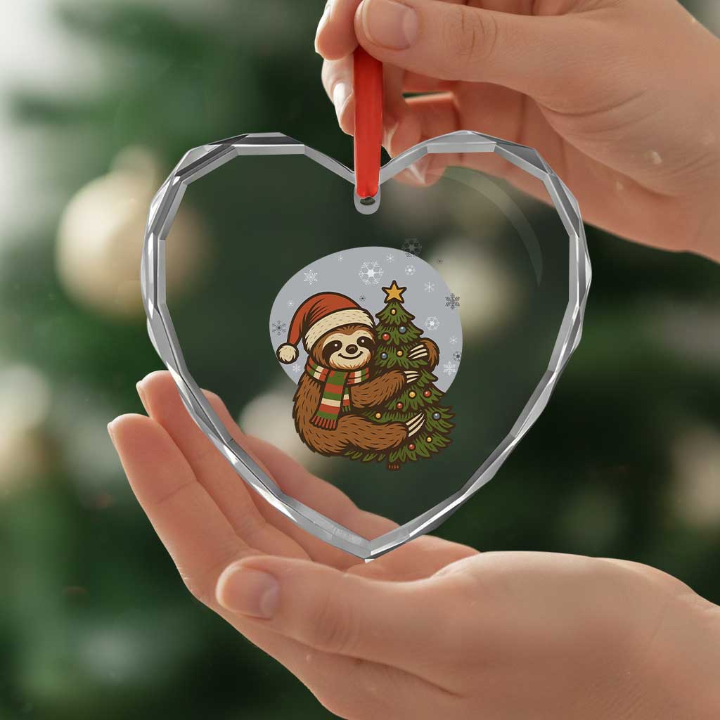 Funny Xmas Heart Crystal Glass Ornament Slothin Around The Christmas Tree - Wonder Print Shop