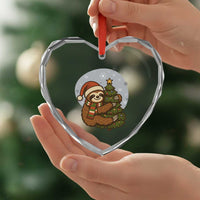 Funny Xmas Heart Crystal Glass Ornament Slothin Around The Christmas Tree - Wonder Print Shop