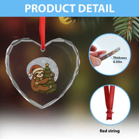Funny Xmas Heart Crystal Glass Ornament Slothin Around The Christmas Tree - Wonder Print Shop