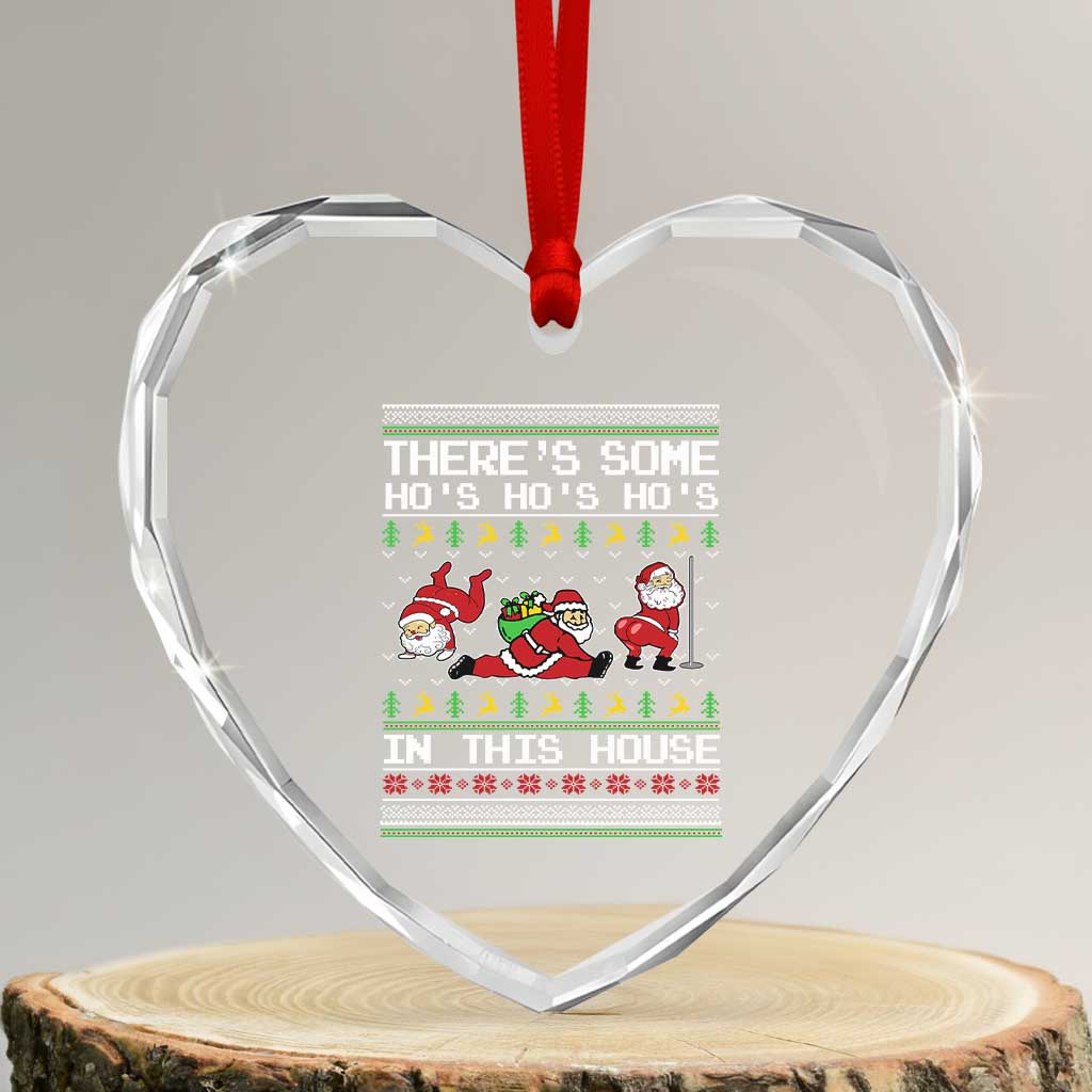 Funny Xmas Heart Crystal Glass Ornament There's Some Horrors In This House Sexy Santa Claus Ugly Xmas - Wonder Print Shop