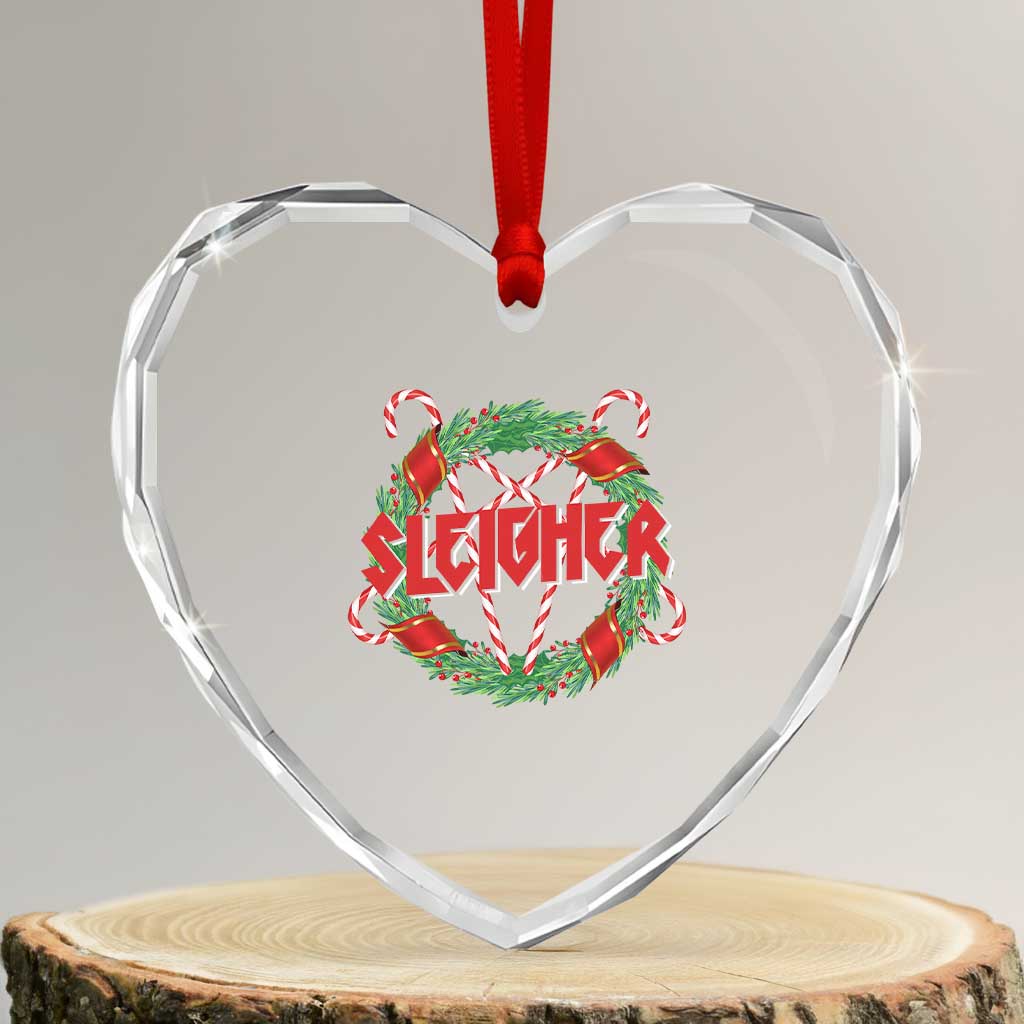 Funny Xmas Heavy Metal Heart Crystal Glass Ornament Sleigher Xmas Pentagram Candy Cane - Wonder Print Shop