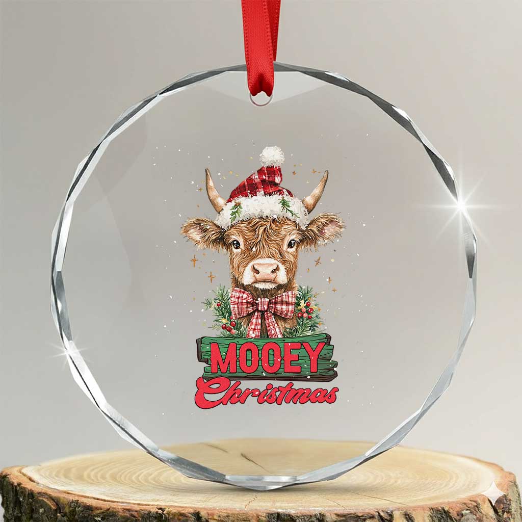 Funny Xmas Highland Cow Crystal Glass Ornament Mooey Xmas Western Cow Santa Hat TS11