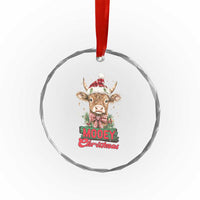 Funny Xmas Highland Cow Crystal Glass Ornament Mooey Xmas Western Cow Santa Hat TS11