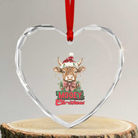 Funny Xmas Highland Cow Heart Crystal Glass Ornament Mooey Xmas Western Cow Santa Hat - Wonder Print Shop