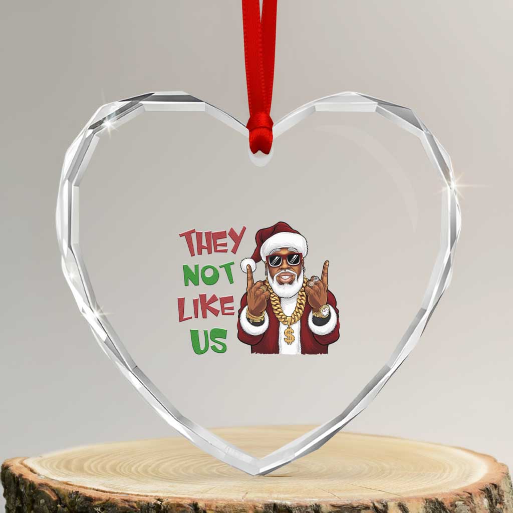 Funny Xmas Hiphop Black Santa Heart Crystal Glass Ornament They Not Like Us African American Christmas - Wonder Print Shop