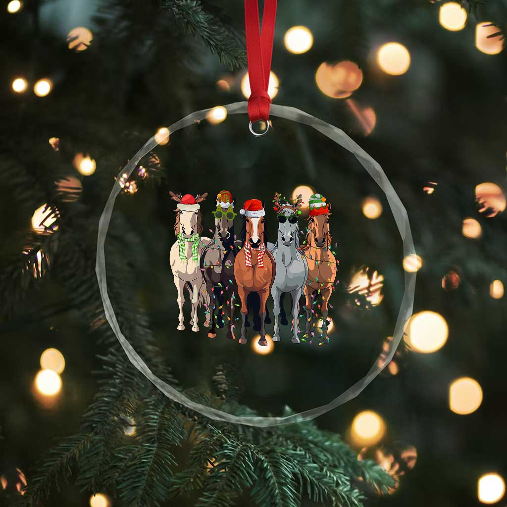 Funny Xmas Horse Crystal Glass Ornament Xmas Light Reindeer Horses Crew with Santa Hat TS02