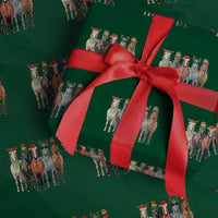 Funny Xmas Horse Wrapping Paper Roll Xmas Light Reindeer Horses Crew with Santa Hat