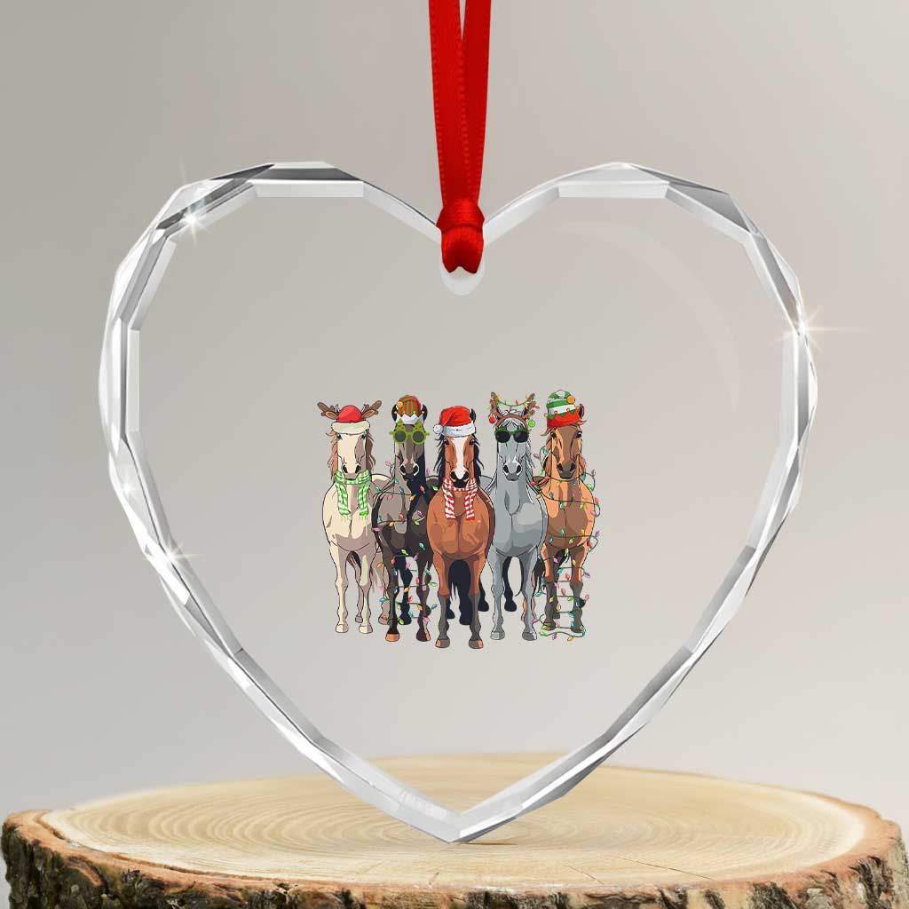 Funny Xmas Horse Heart Crystal Glass Ornament Xmas Light Reindeer Horses Crew with Santa Hat - Wonder Print Shop