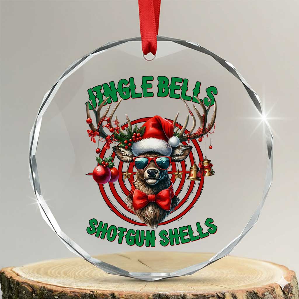 Funny Xmas Hunting Crystal Glass Ornament Jingle Bells Shotgun Shells Santa Deer - Wonder Print Shop