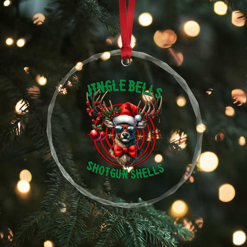 Funny Xmas Hunting Crystal Glass Ornament Jingle Bells Shotgun Shells Santa Deer TS11