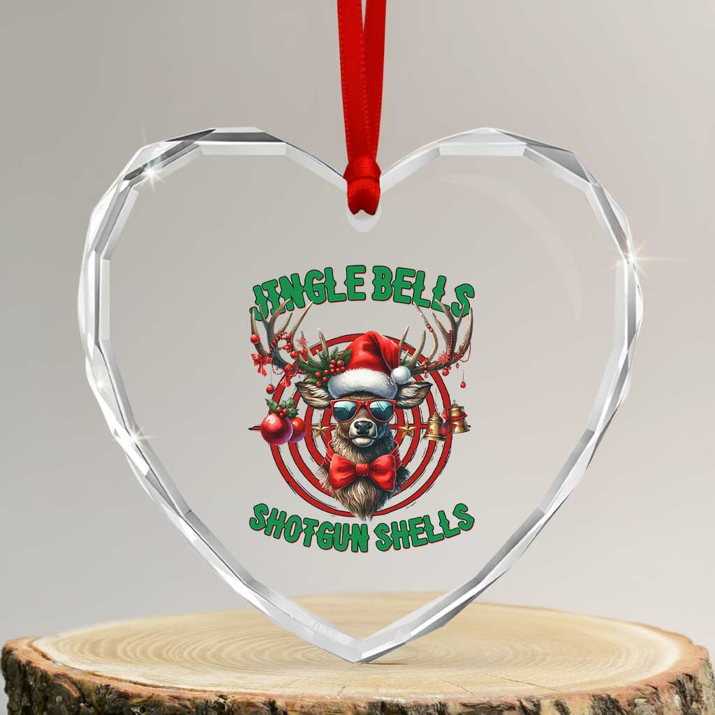 Funny Xmas Hunting Heart Crystal Glass Ornament Jingle Bells Shotgun Shells Santa Deer - Wonder Print Shop