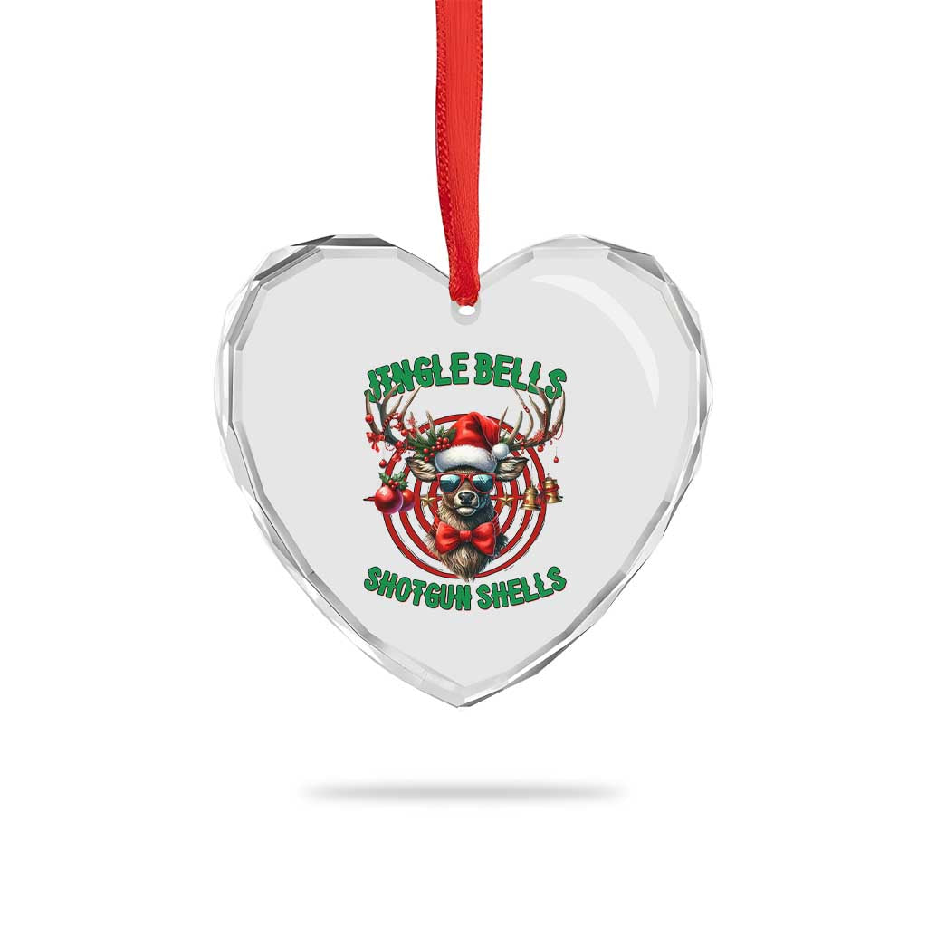 Funny Xmas Hunting Heart Crystal Glass Ornament Jingle Bells Shotgun Shells Santa Deer - Wonder Print Shop
