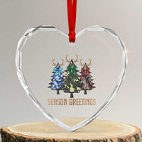 Funny Xmas Hunting Heart Crystal Glass Ornament Season Greetings Camouflage Xmas Tree Reindeers - Wonder Print Shop