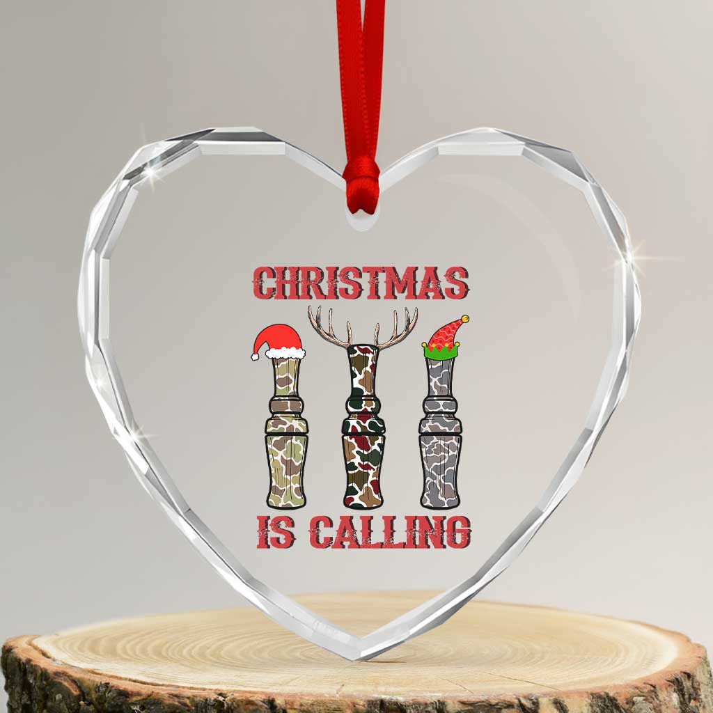 Funny Xmas Hunting Heart Crystal Glass Ornament Xmas Is Calling Camouflage Hunting Whistle - Wonder Print Shop