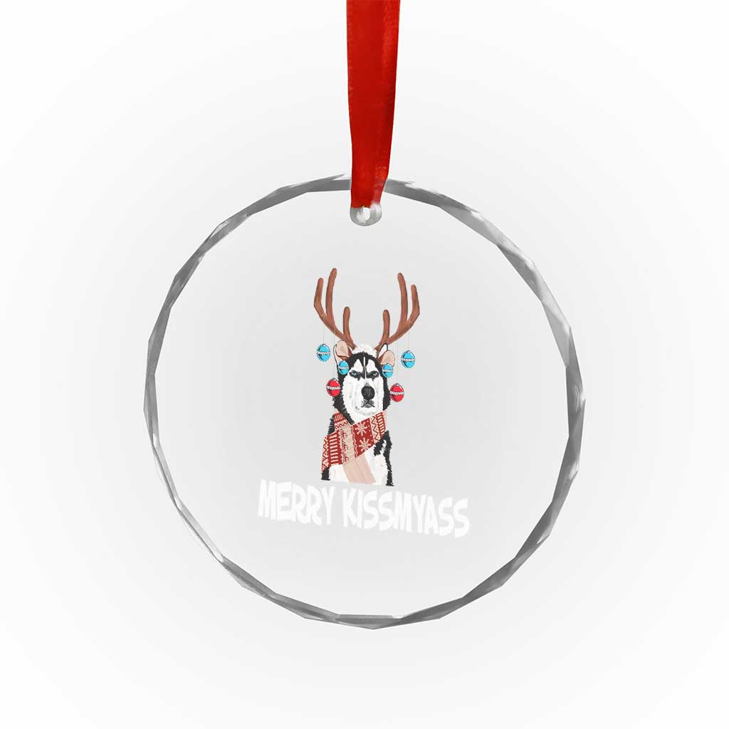 Funny Xmas Husky Crystal Glass Ornament Merry Kissmyasss Husky Reindeer Dog Lover TS09