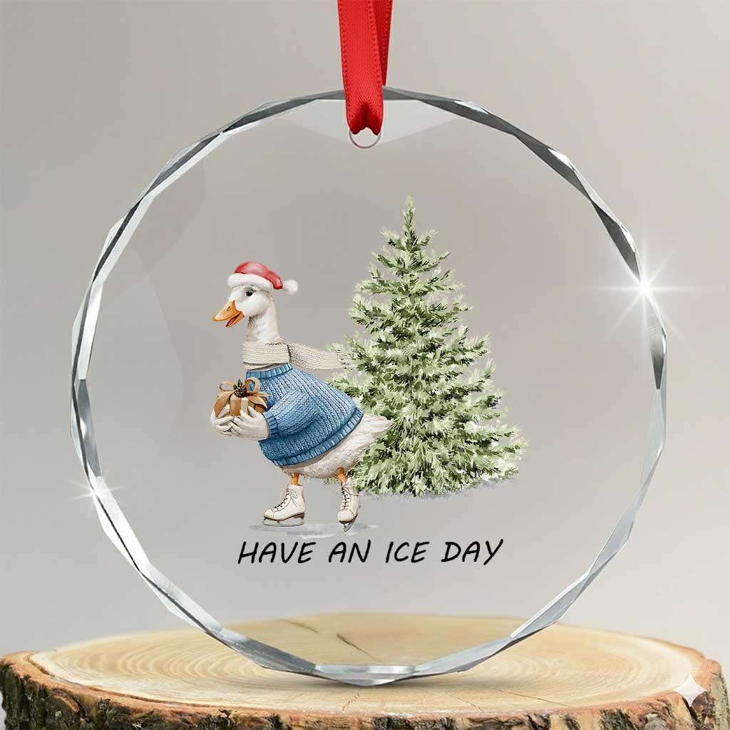 Funny Xmas Ice Skating Crystal Glass Ornament Have An Ice Day Goose Xmas Tree TS11