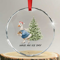 Funny Xmas Ice Skating Crystal Glass Ornament Have An Ice Day Goose Xmas Tree TS11