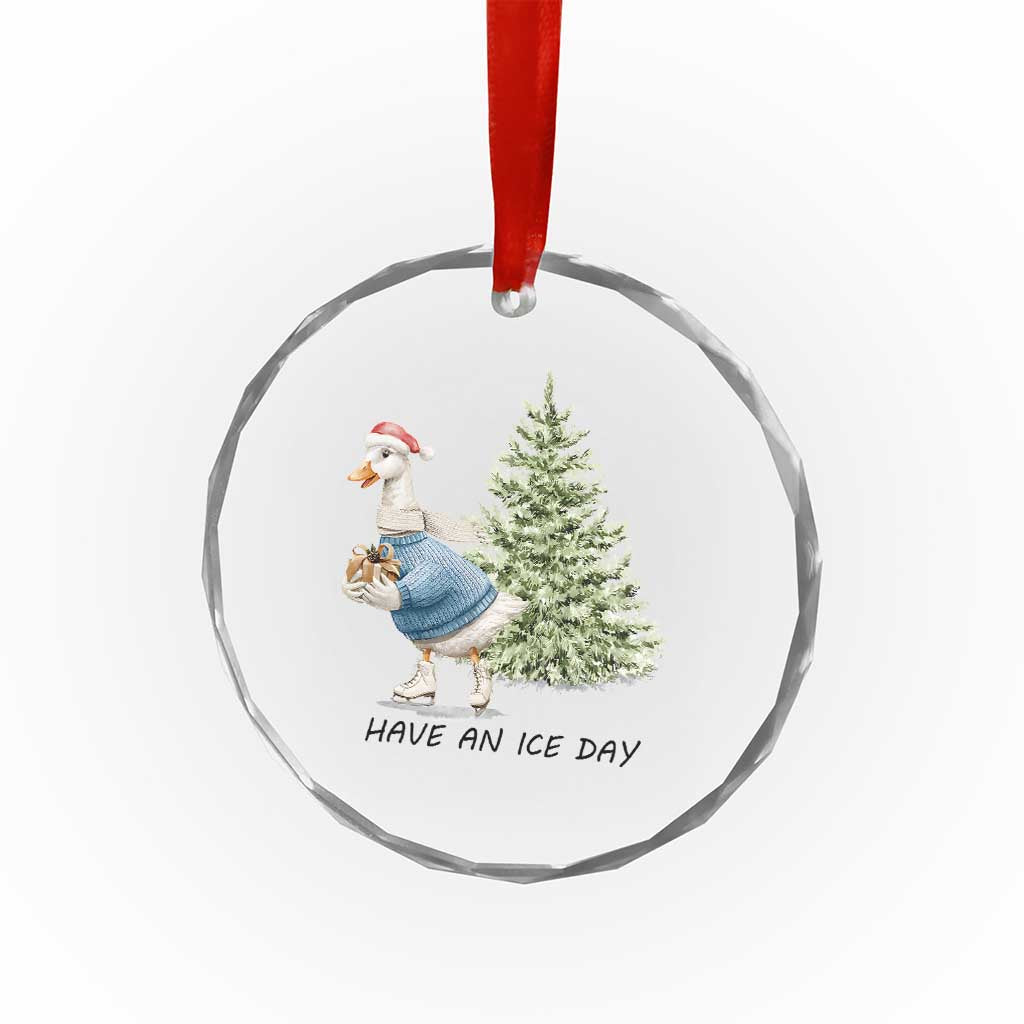 Funny Xmas Ice Skating Crystal Glass Ornament Have An Ice Day Goose Xmas Tree TS11