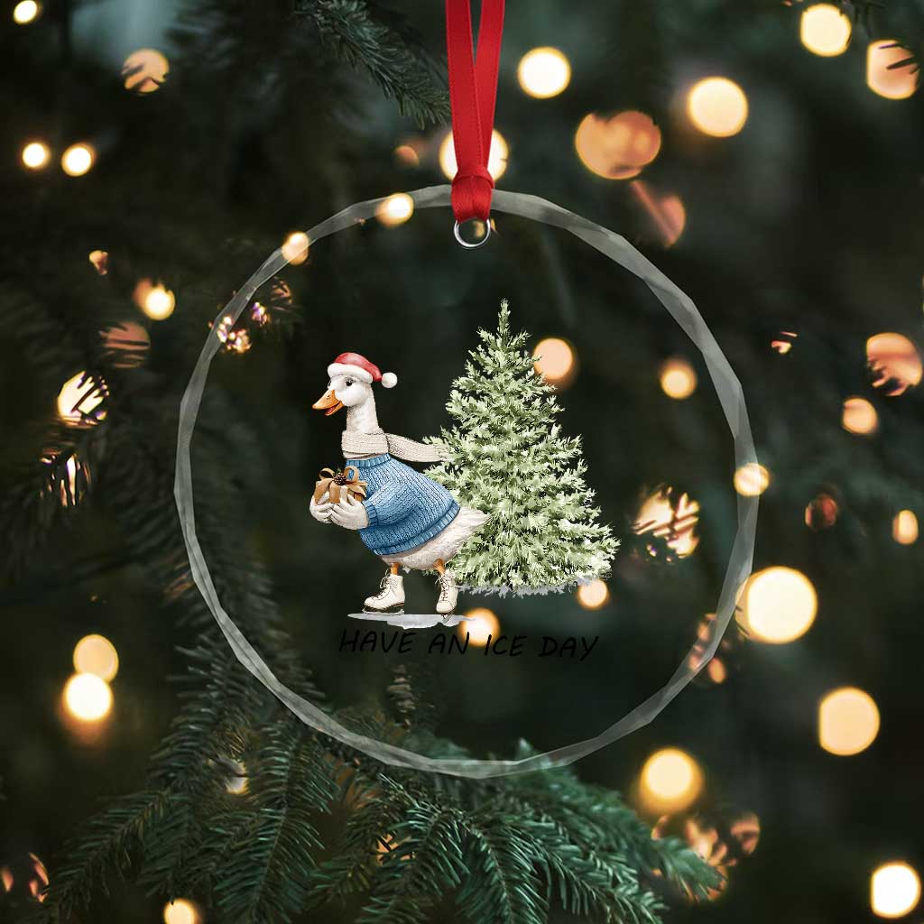 Funny Xmas Ice Skating Crystal Glass Ornament Have An Ice Day Goose Xmas Tree TS11