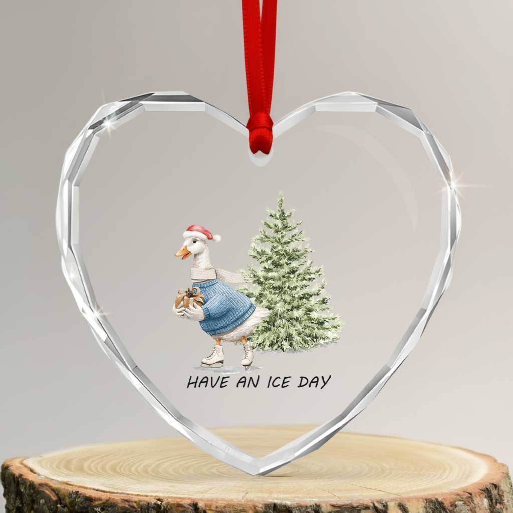 Funny Xmas Ice Skating Heart Crystal Glass Ornament Have An Ice Day Goose Xmas Tree - Wonder Print Shop