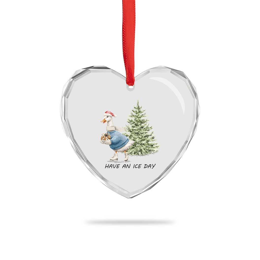 Funny Xmas Ice Skating Heart Crystal Glass Ornament Have An Ice Day Goose Xmas Tree - Wonder Print Shop