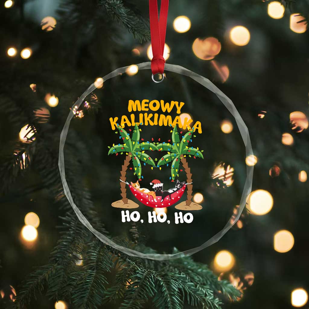 Funny Xmas In Hawaii Crystal Glass Ornament Meowy Kalikimaka Cat Chillin' Ho Ho Ho Xmas Palm Tree TS09