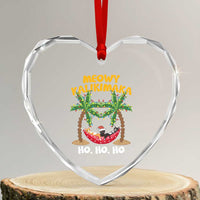 Funny Xmas In Hawaii Heart Crystal Glass Ornament Meowy Kalikimaka Cat Chillin' Ho Ho Ho Xmas Palm Tree - Wonder Print Shop