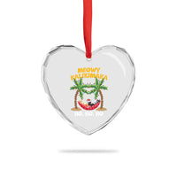 Funny Xmas In Hawaii Heart Crystal Glass Ornament Meowy Kalikimaka Cat Chillin' Ho Ho Ho Xmas Palm Tree - Wonder Print Shop