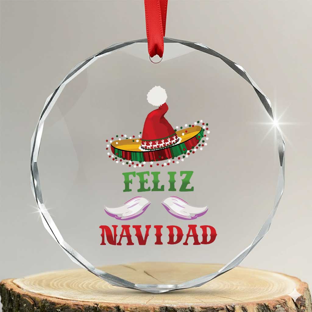 Funny Xmas In Mexico Crystal Glass Ornament Feliz Navidad Sombrero Santa Hat TS11
