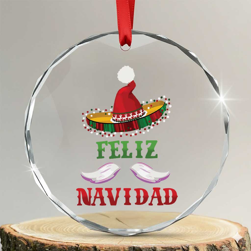 Funny Xmas In Mexico Crystal Glass Ornament Feliz Navidad Sombrero Santa Hat - Wonder Print Shop