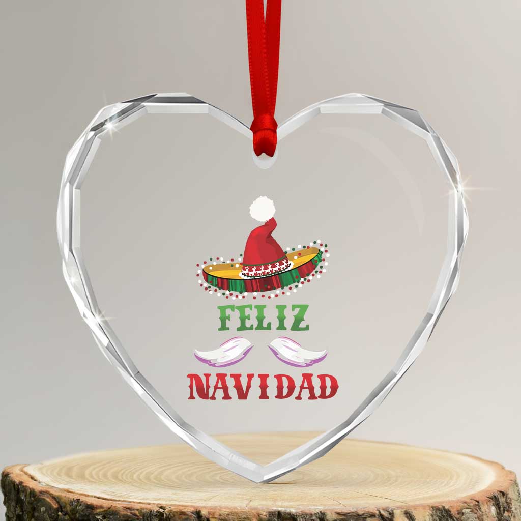 Funny Xmas In Mexico Heart Crystal Glass Ornament Feliz Navidad Sombrero Santa Hat - Wonder Print Shop