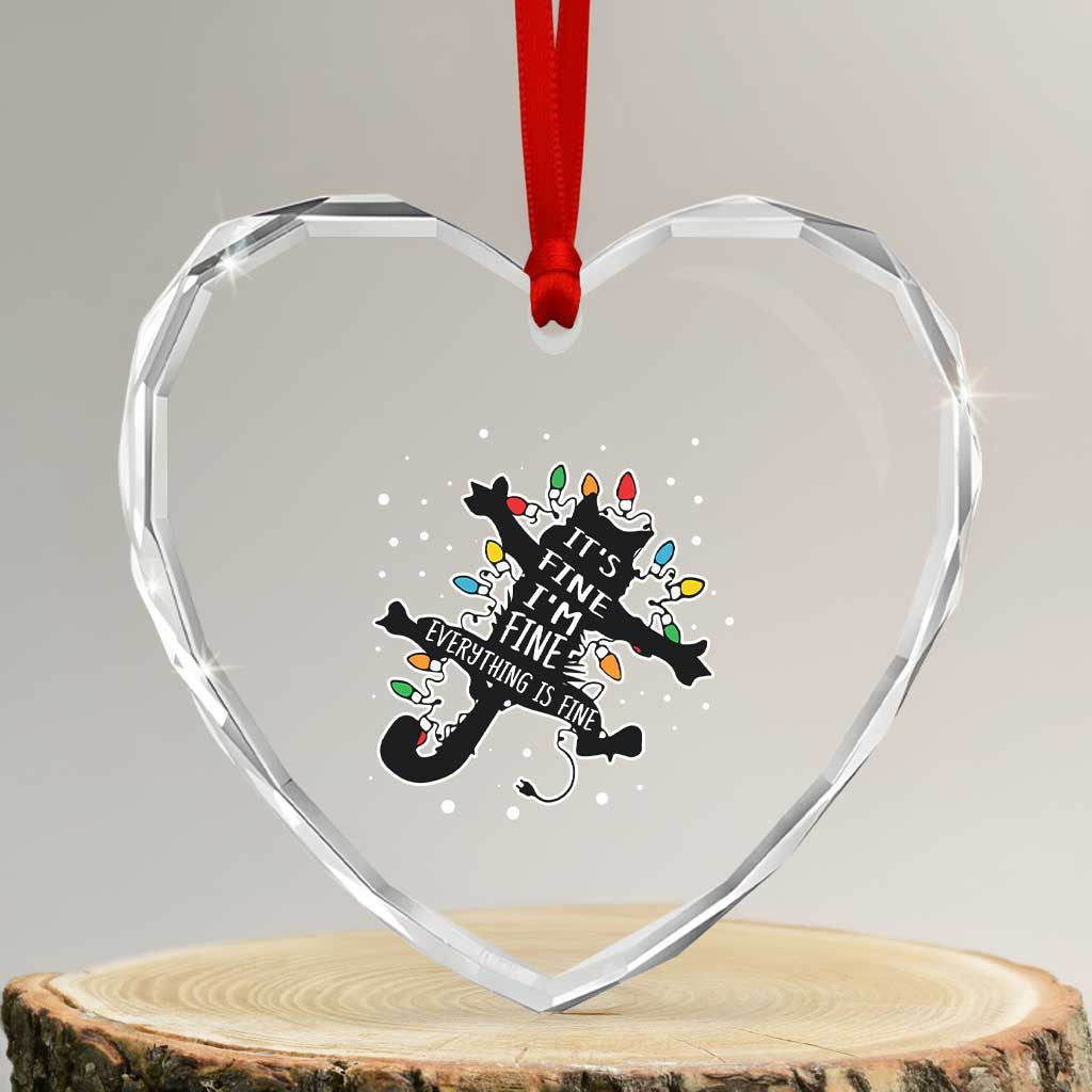 Funny Xmas It's Fine I'm Fine Everything Is Fine Heart Crystal Glass Ornament Black Cat - Wonder Print Shop