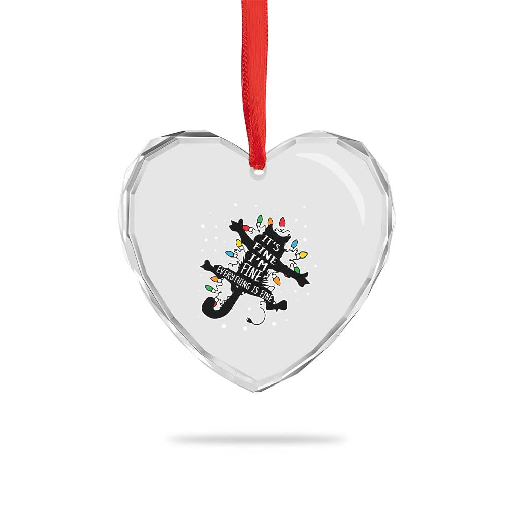 Funny Xmas It's Fine I'm Fine Everything Is Fine Heart Crystal Glass Ornament Black Cat - Wonder Print Shop
