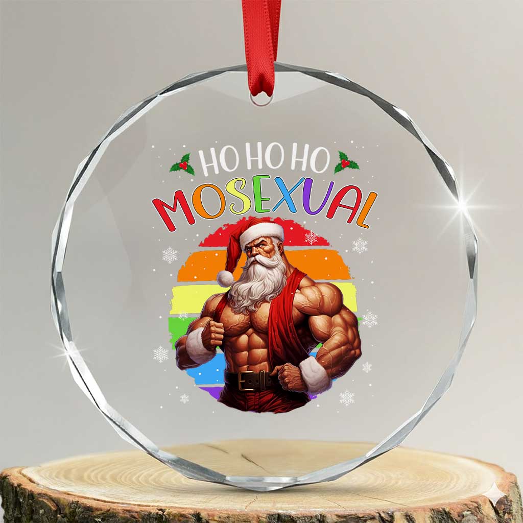 Funny Xmas LGBT Crystal Glass Ornament Ho Ho Ho Mosexual Rainbow Santa TS11